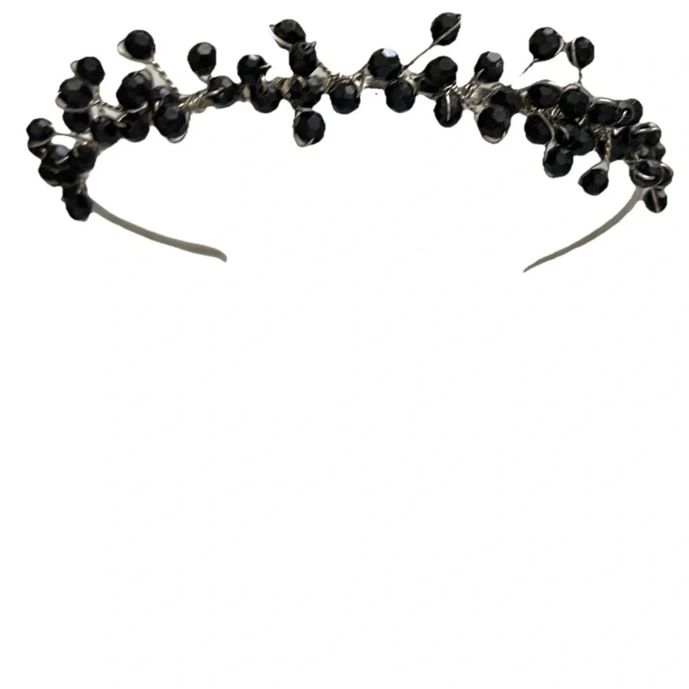 VINTAGE Y2K TIARA Style Black BEADED HEADBAND O/S
